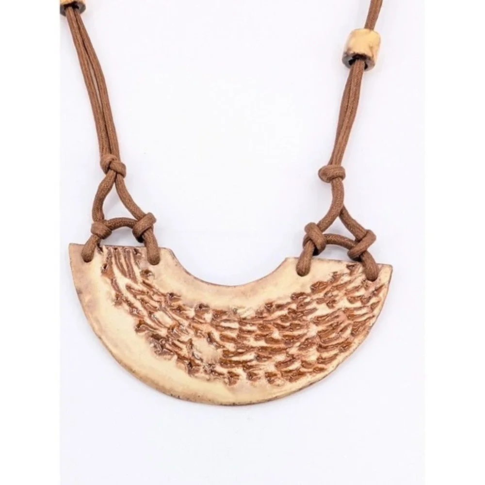 VTG Peru Handmade Ceramic Studio Art Pottery Bib Necklace Earrings Set Brutalist